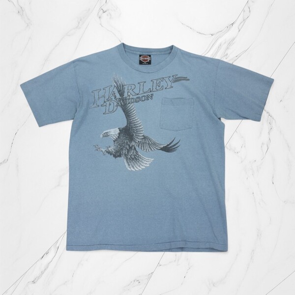 古着 USA製 HARLEY DAVIDSON T-SHIRTS WASHED BLUE ハーレーダビッドソン シングルステッチ Tシャツ 半袖【Vintage】