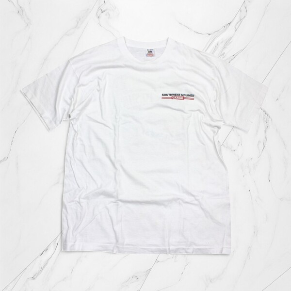 古着 USA製 FRUIT OF THE LOOM T-SHIRTS SOUTHWEST AIRLINE CARGO WHITE Tシャツ 企業ロゴ シングルステッチ 半袖 【Vintage】