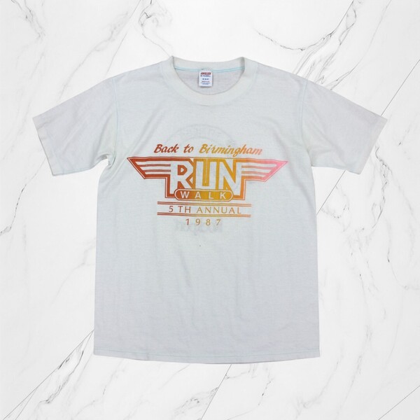 古着 80s USA製 JERZEES T-Shirts White Tシャツ シングルステッチ 半袖 【Vintage】