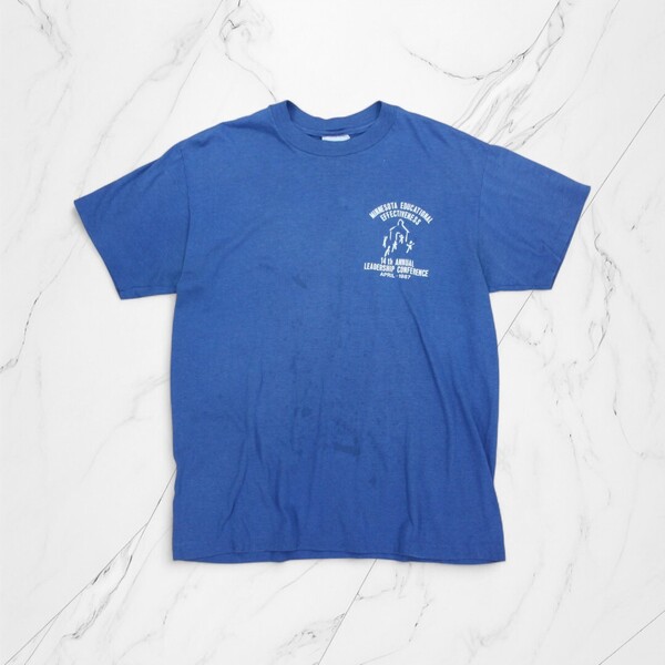 古着 80s Stedman T-Shirts Blue Tシャツ シングルステッチ 半袖 【Vintage】