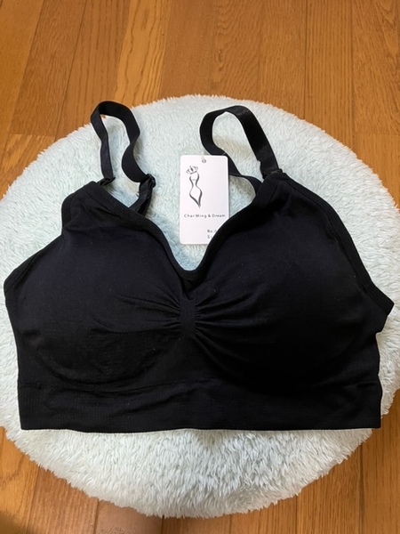 マタニティーブラジャー 前開き ノンワイヤー マタニティブラ 授乳ブラ ブラック 黒 XL