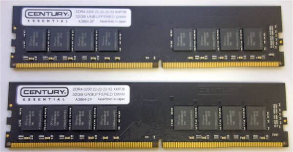 【中古】センチュリーマイクロ製 DDR4 3200 32GB 2枚 64GB セット XMP DDR4 3600 設定あり (1)