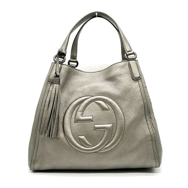 GUCCI グッチ ソーホー トートバッグ ショルダーバッグ トート カーキ グリーン シルバー レザー インターロッキング GG 282309