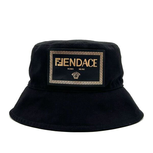 FENDI VERSACE FENDACE フェンディ ヴェルサーチ フェンダーチェ バケットハット ハット 帽子 ブラック 黒 58cm コラボ コットン