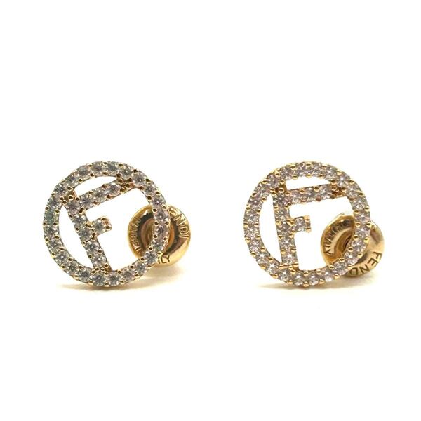 FENDI フェンディ エフィズ ラインストーン ピアス ゴールド 美品 F ロゴ レディース メンズ ユニセックス 小さめ プレゼント