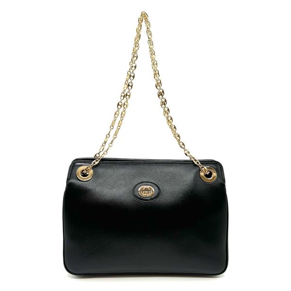 GUCCI グッチ マリーナ チェーンショルダーバッグ レザー ブラック 576422 GG ダブルチェーン ゴールド金具 ショルダーバッグ