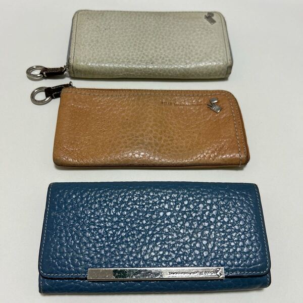 ◆PELLE BORSA ペレボルサ 本革 長財布 3点セット◆ ラウンドジップ L字ファスナー かぶせ ロゴ金具 白 水色 等【送料無料】0603
