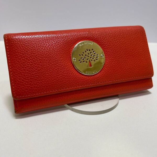 ◆MULBERRY マルベリー かぶせ 長財布 オレンジ◆ Wホック 本革 小銭入れ有 ゴールド ロゴ金具 正規品保証 【送料無料】0616