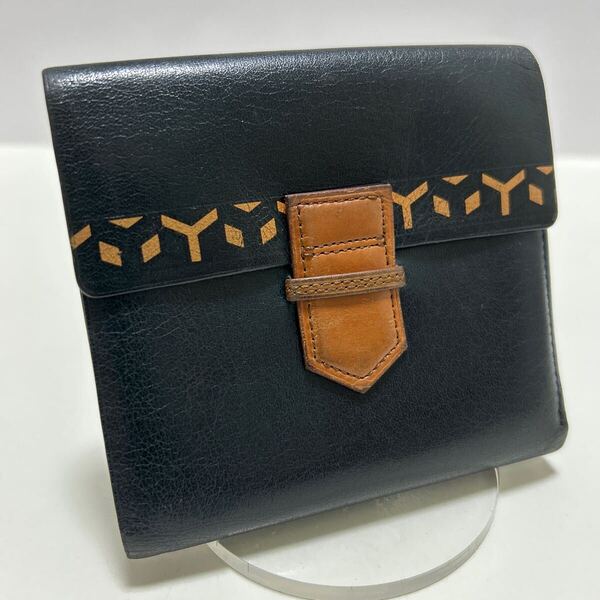 ◆YVES SAINT LAURENT イヴサンローラン コンパクト 三つ折り財布 黒◆ 小銭入れ有 ヴィンテージ 正規品保証 【送料無料】0625
