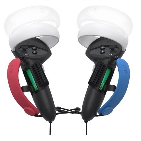 KIWI design 電池口付きコントローラーグリップカバー Quest 2 アクセサリー対応 ナックルストラップ調節可能 手の大きな方に最適 黒+赤+青