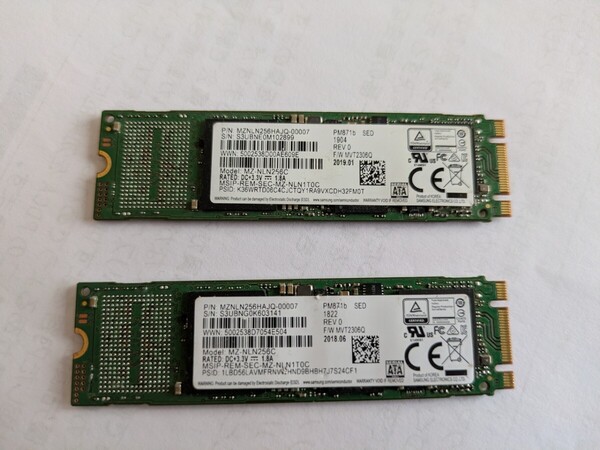 SAMSUNG PM871b M.2 2280 SATA3 256GB『MZ-NLN256C』2枚組!!正常動作品 即決!★送料無料!!