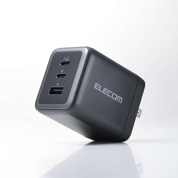 エレコム USB Power Delivery 100W AC充電器(C×2+A×1) EC-AC104100BK スイングプラグ GaN II 採用 小型