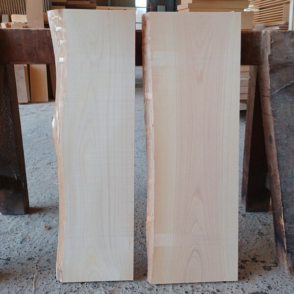 A-2234 国産ひのき 片耳付板 2枚セット テーブル 棚板 看板 一枚板 無垢材 桧 檜 DIY