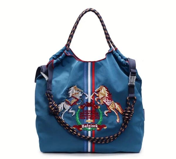 乗馬 馬 馬柄バッグ ブルー Mサイズ 新品