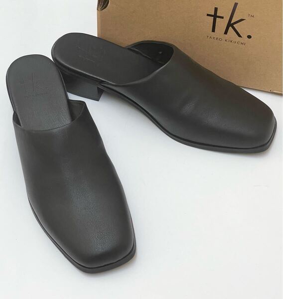【未使用】tk.TAKEO KIKUCHI スクエアヒールミュールシューズ サンダル ローファー スリッポン ティーケータケオキクチ ブラック 27,5㎝