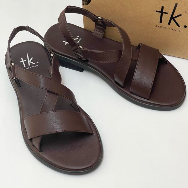 【未使用】 tk.TAKEO KIKUCHI クロスストラップサンダル ダークブラウン 26,5cm シューズ ティーケータケオキクチ