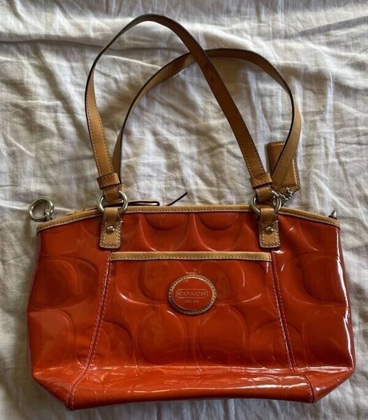 エCOACH コーチ ハンドバッグ えんじ色 ハンドバッグ エナメルバッグ 長期保管品
