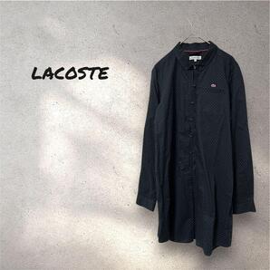 LACOSTE ラコステ ドット柄 長袖シャツワンピース 40 紐付き