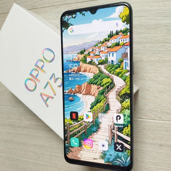 「OPPO A73」 シックなネイビー 『美品』になると思います。 デュアルsim esim対応 楽天版 手帳型ケースおまけ