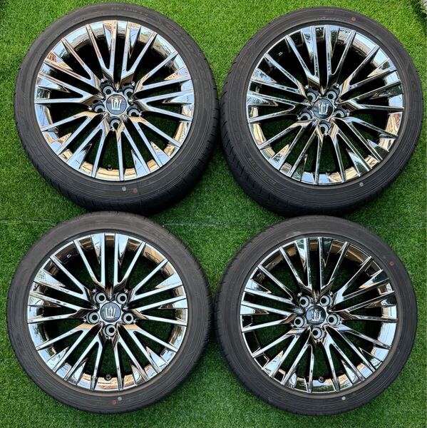 220系クラウン Gエグゼクティブ 純正ホイール メッキ トヨタ アルミ オプション 225/45/r18 22クラウン スパッタリング タイヤ 4本