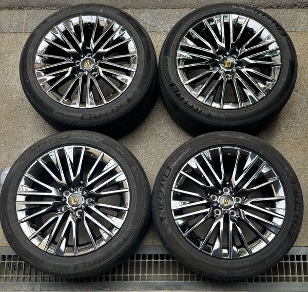 220系クラウン Gエグゼクティブ 純正ホイール メッキ トヨタ アルミ オプション 225/50/r18 22クラウン スパッタリング タイヤ 4本