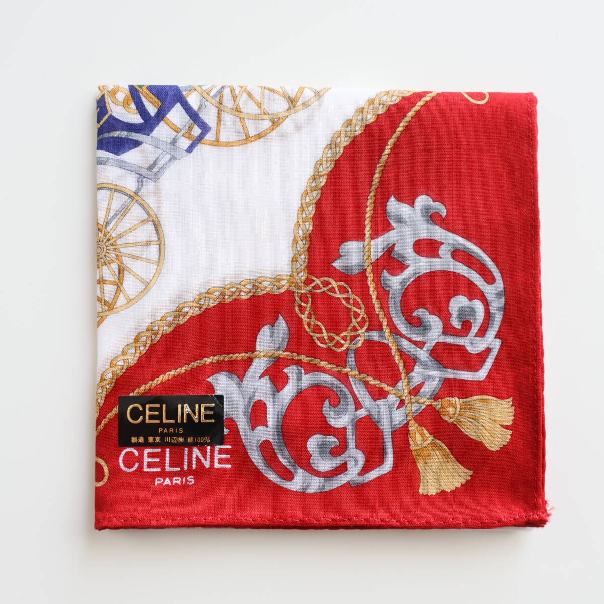 CELENEセリーヌ馬車柄大判ハンカチクリスマスカラー⭐︎未使用2 枚⭐︎スカーフ CELINE 未使用 セリーヌ ハンカチ 馬車 アクセサリー グレー