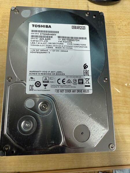 即決、送料無料★TOSHIBA 3.5インチ SATA HDD 4TB DT02ABA400V 動作品