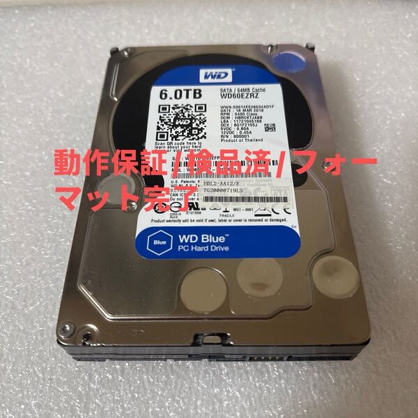 M10:【動作保証/フォーマット完了/使用0時間】3.5 SATA 6TB 1台 正常 WDC WD60EZRZ 3.5インチHDD