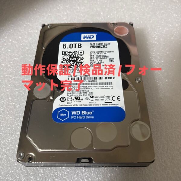 M40:【動作保証/フォーマット完了/使用0時間】3.5 SATA 6TB 1台 正常 WDC WD60EZRZ 3.5インチHDD