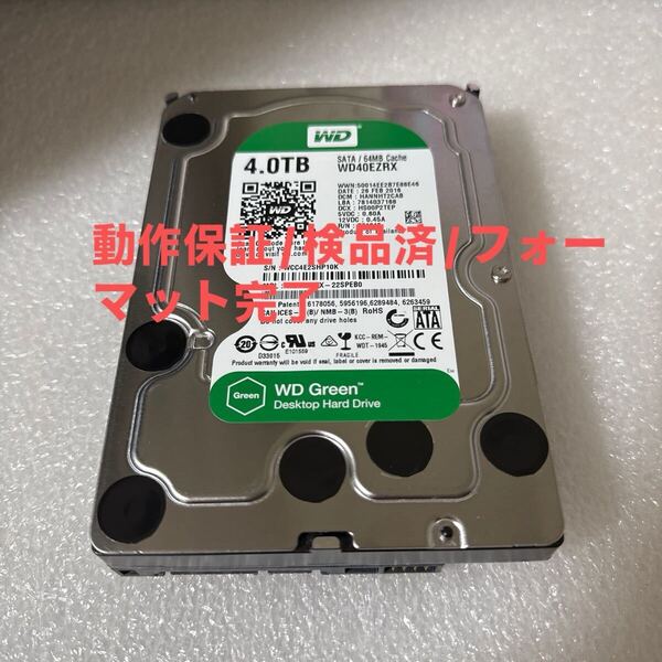 M50:(動作保証/フォーマット完了/使用0時間)Western Digital Green 4TB WDC WD40EZRX 3.5インチ SATA HDD