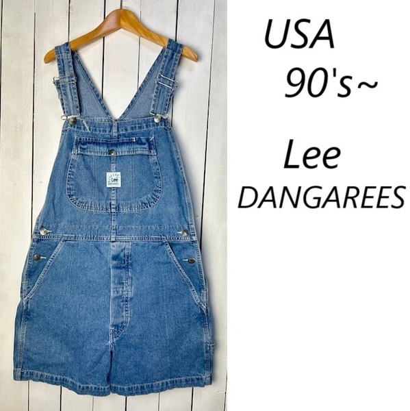 USA古着 90s~ Lee ショート丈 ハーフオーバーオール M~L/XL オールド リー アメリカ古着 サロペット ワーク デニム ●100
