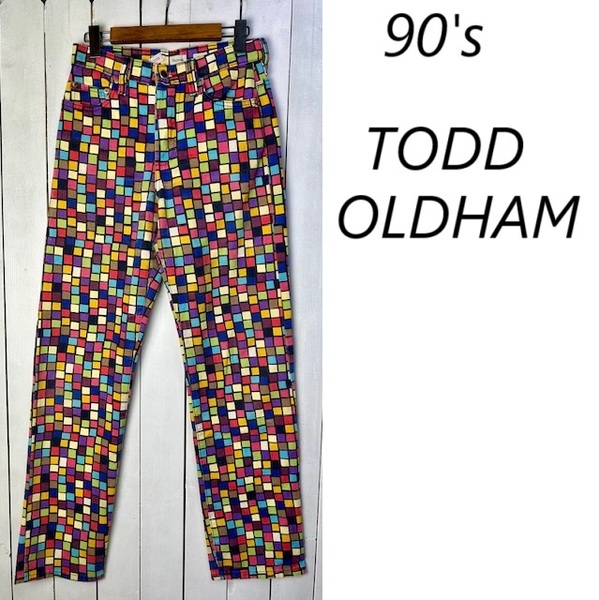 90s TODD OLDHAM カラフル モザイクジーンズ USA 6 オールド ヴィンテージ アメリカ古着 トッドオールダム デニムパンツ メキシコ製 ●486