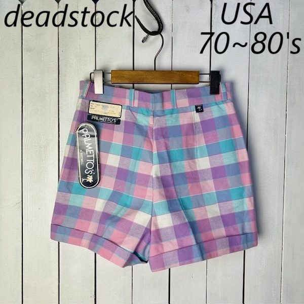 USA古着 deadstock 70s~80s USA製 チェックショートパンツ 11 パステルカラー オールド ヴィンテージ ショーツ ハーフパンツ 薄手 ●187