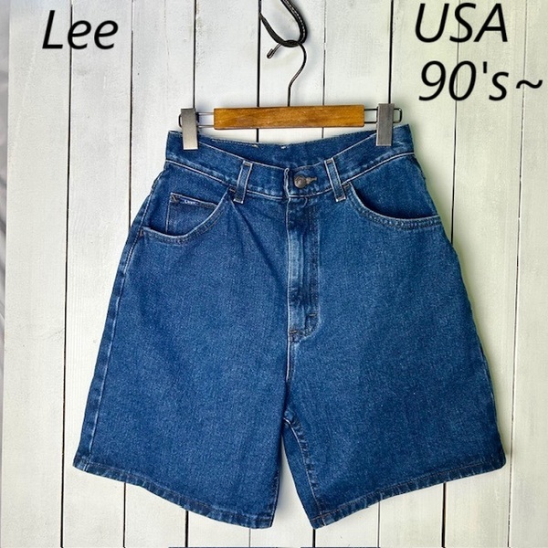 USA古着 90s~ Lee デニムショーツ 10 濃青インディゴ オールド ヴィンテージ アメリカ リー バミューダショーツ ショートパンツ M ●189