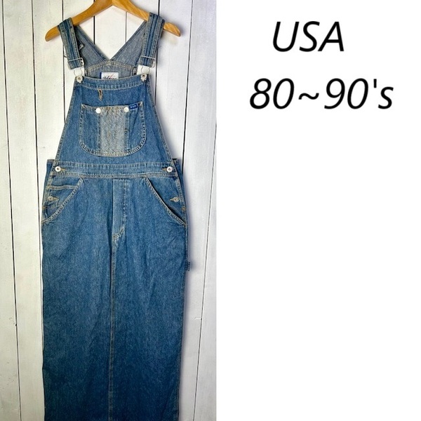 USA古着 80~90s デニム ロングジャンパースカート オーバーオールスカート L~XL オールド ヴィンテージ サロペットスカート ★272