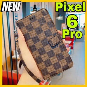 新入荷 Google Pixel6Proケース 手帳型カード 収納カバー 茶色 ブラウン お洒落 市松模様 格子柄 定期入れ チェック柄 高級レザー