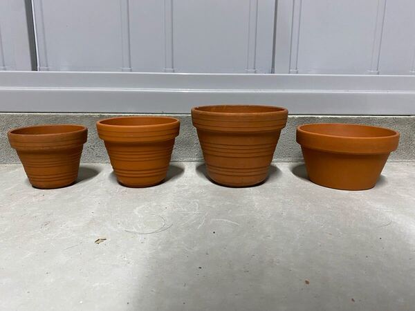 植木鉢 素焼き ドイツ製 4点セット テラコッタ 観葉植物 多肉植物 山野草 草花 花 雑木 松盆栽 盆栽 ガーデニング 盆栽鉢