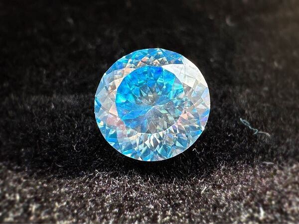 モアサナイト アクアマリン 青 ロシアンカット 1.0CT 6.5mm 百花カット ルース 裸石 証明書付き 百面カット モアッサナイト 水色