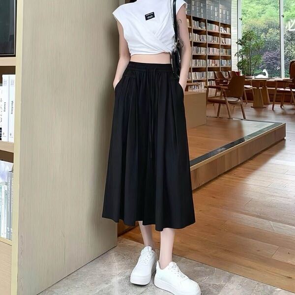 ワイドパンツ ハイウエスト アイスシルク ガウチョパンツ キュロット 脚長 スカーチョ カジュアルワイドパンツ スカンツ 接触冷感
