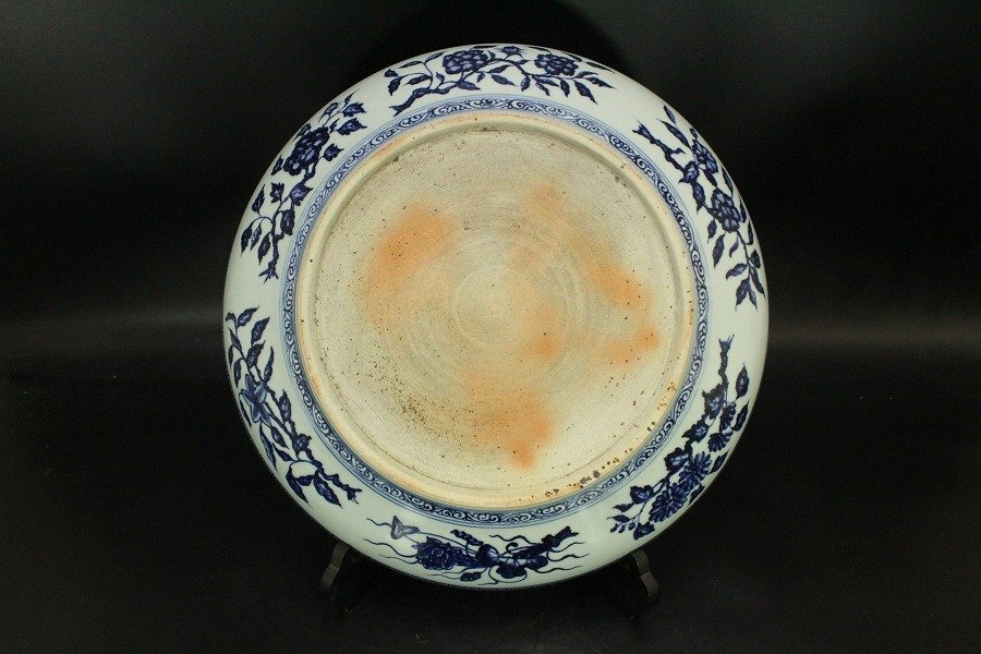 中国美術 青花 枝果紋 皿 φ42.3cm 旧家蔵出 送料無料(BB509)