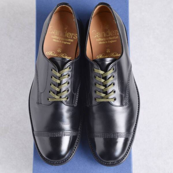 【size6】【箱付き良品】サンダース ブルックスブラザーズ ミリタリーダービー キャップトゥ 28308 C ストレートチップ ブラック 革靴