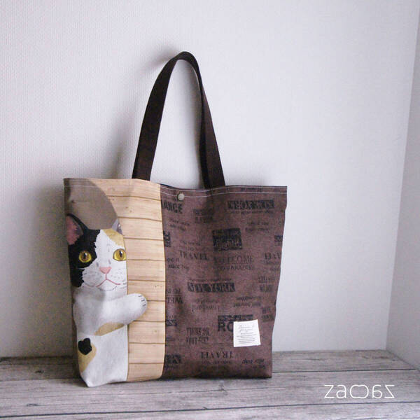 トートバッグ*かくれんぼ三毛猫*ハンドメイド