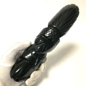 メキシコ 黒曜石 オブシディアン 神像 / 全高22.5cm 重量705g / オブジェ 置物 マヤ アステカ 魔除け パワーストーン 天然石 彫刻 仏像