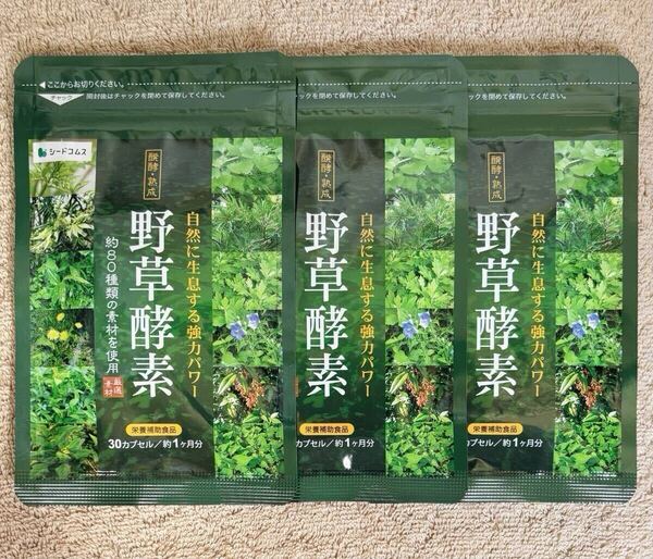 【送料無料】野草酵素 約3ヶ月分(1ヶ月分30粒入×3袋) 熟成厳選素材 発酵 サプリメント シードコムス