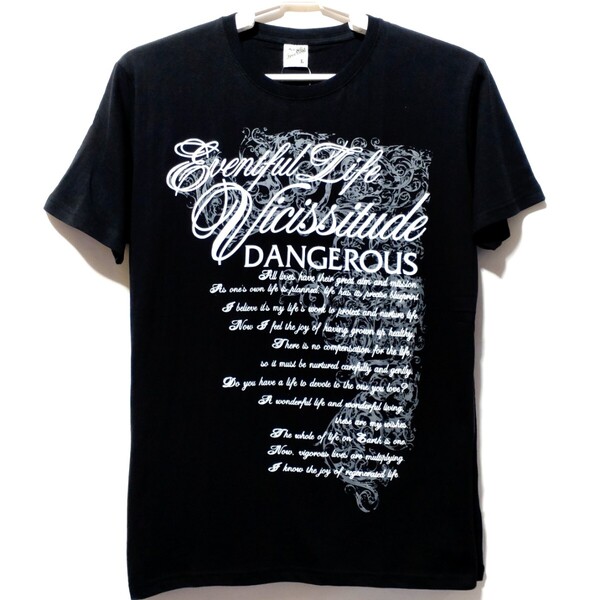 特価/未使用【サイズ=L】アメカジ/英字プリント/メンズ/半袖/Tシャツ/胸囲=96~104cm/black