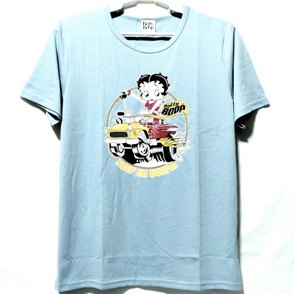 特価/未使用【サイズ=M(レディス)】BETTY BOOP/ベティ ブープ/レディス/半袖/Tシャツ/胸囲=79~87cm/blue.gray