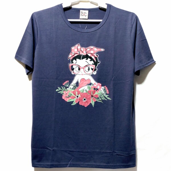 特価/未使用【サイズ=L(レディス)】BETTY BOOP/ベティ ブープ/レディス/半袖/Tシャツ/胸囲=86~94cm/purple.gray
