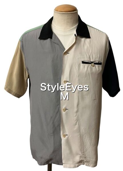 StyleEyes スタイルアイズ オープンカラー 半袖 ギャバ シャツ M クレイジーパターン レーヨン ボーリング ビンテージ xpv
