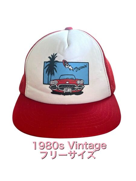 美品 USA 1980s ビンテージ メッシュ キャップ 赤 フリーサイズ シティポップ 帽子 ヴィンテージ xpv