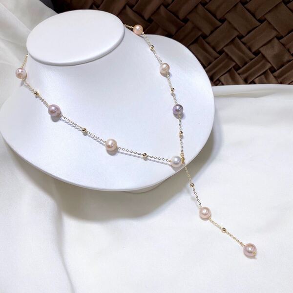 2ways ロングネックレス パールネックレス 本真珠 ゴールドチェーン pearl jewelry necklace 55cm